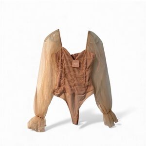 NWT Sheer Bodysuit with Puff Sleeves
